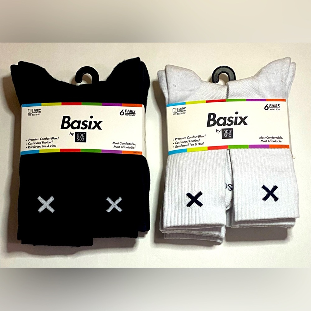 BASIX by ODD SOX black & white athletic everyday cushioned crew socks 12 Pairs